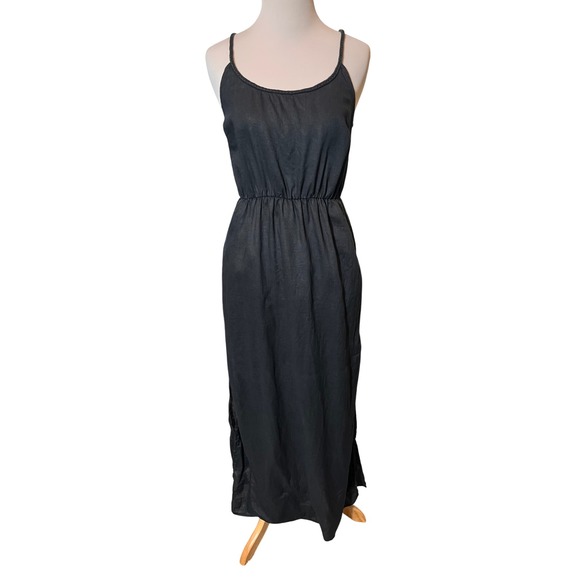 J. Crew Linen Maxi Dress Black Sleeveless Sundress Summer Casual XXS - Picture 1 of 9
